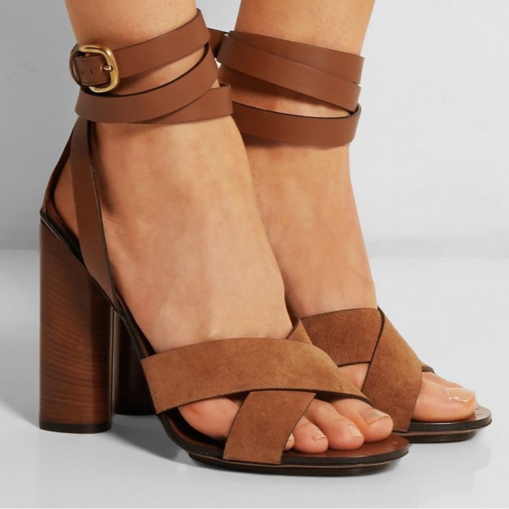 Gucci leather and suede cross sandal